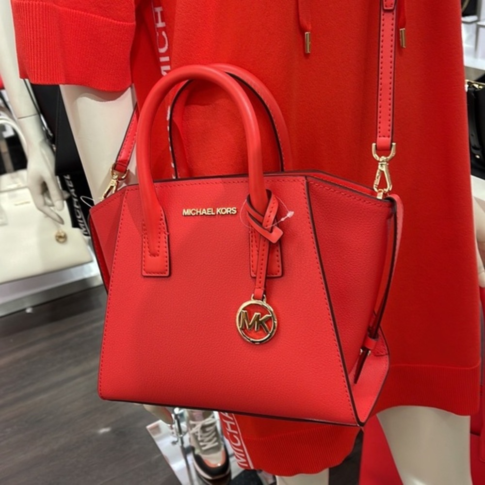 Michael Kors Avril Small Signature PVC Top Zip Satchel Crossbody Bag